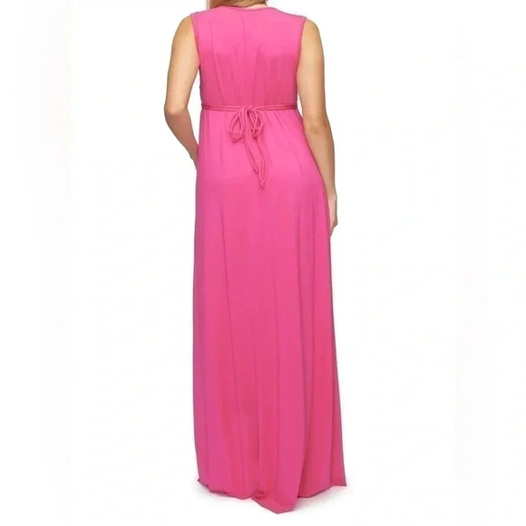 MATERNITY HOT PINK BABY SHOWER V NECK BARBIE MAXI DRESS SIZE XL NWT BARBIECORE - Picture 4 of 5